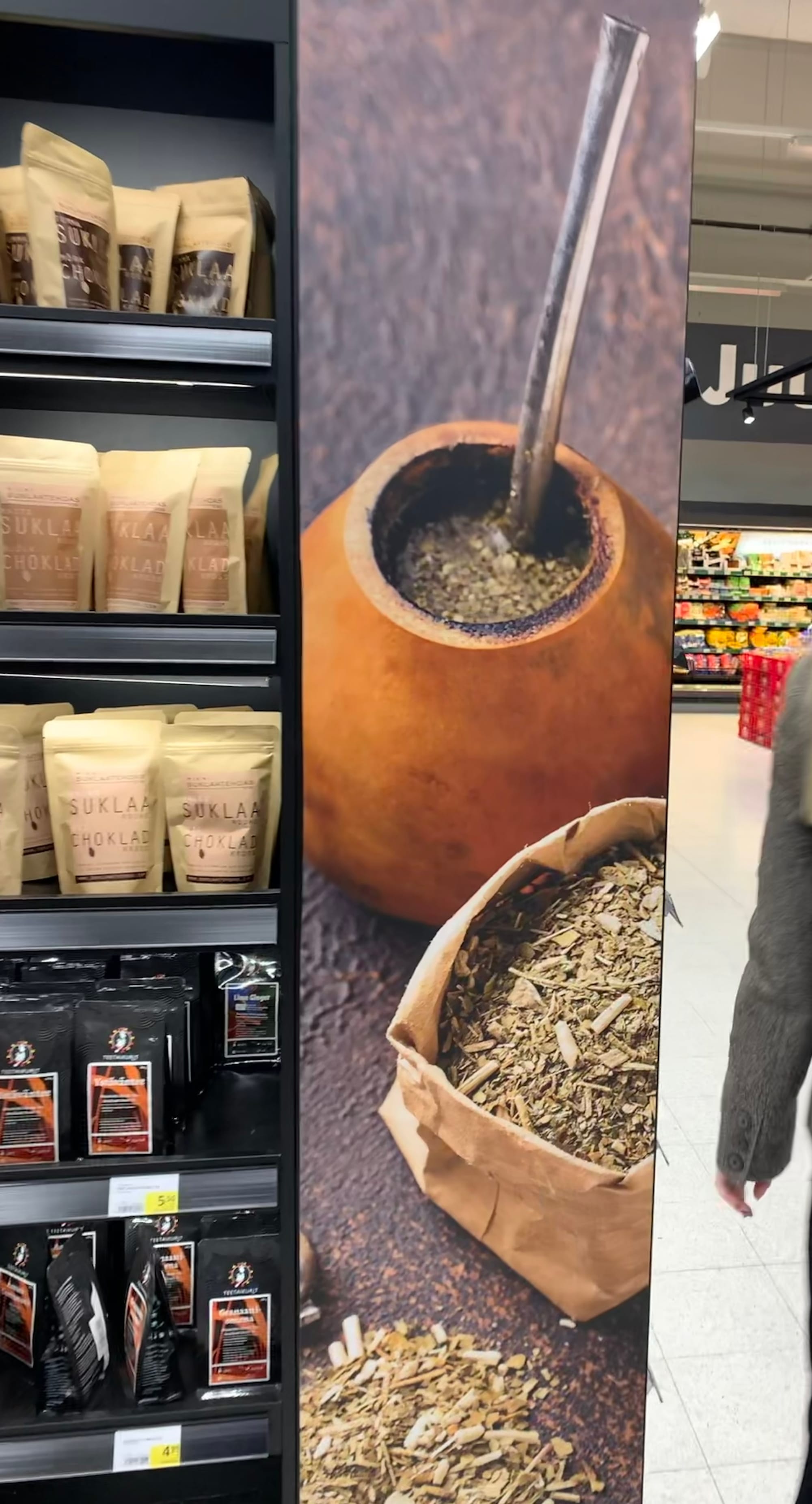 A section inside a Prisma store with yerba mate in Finland